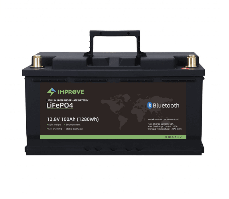 IMPROVE Lithium Batteri 12V 100Ah (LiFePO4) BMS 100A - BLUETOOTH - BOBIL