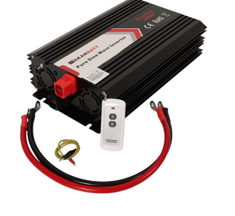 SKANBATT Inverter 12V 2000W Ren Sinus m/Trådløs Fjernkontroll