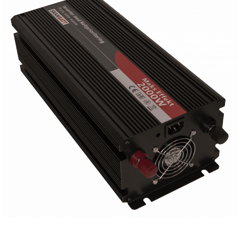 SKANBATT Inverter 12V 2000W Ren Sinus med Nettprioritering og Trådløs Fjernkontroll