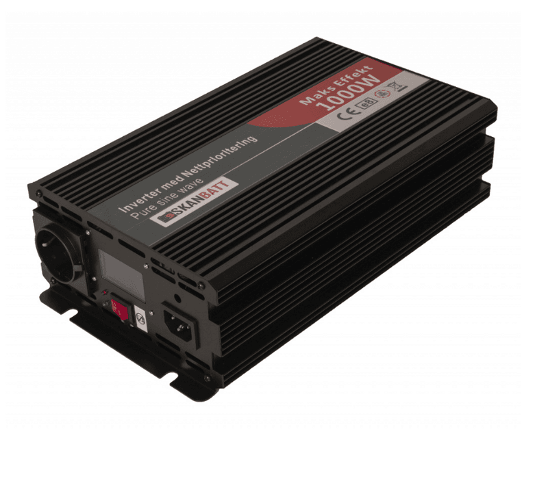 SKANBATT Inverter 12V 1000W Ren Sinus med Nettprioritering og Trådløs Fjernkontroll