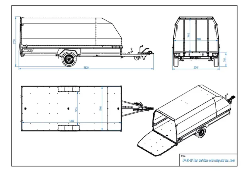 Tiki ATV/Snøscooter-hengerCP430-LB Tour & Race BLACK DUPLEX med rampe og aluminiumslokk